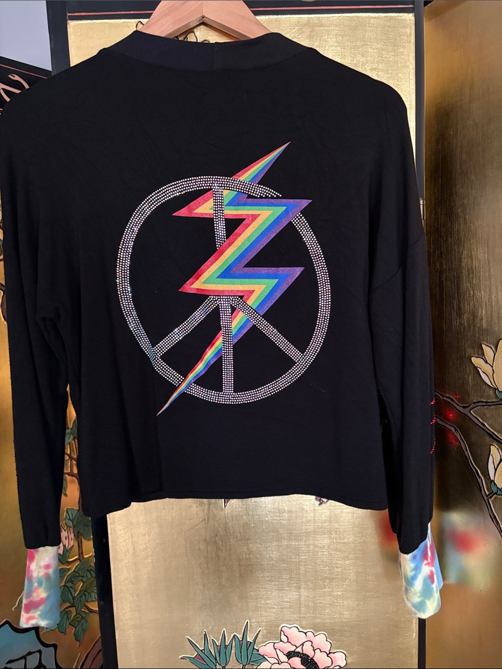 Lauren Moshi Black Cardigan with Multicolor Lightning Studs